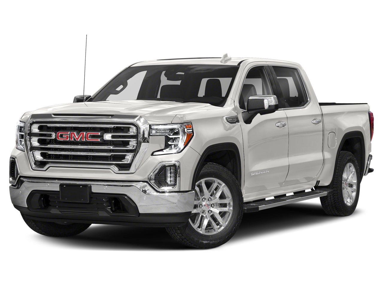 2019 GMC Sierra 1500 SLT in White Frost Tricoat — front three-quarter view