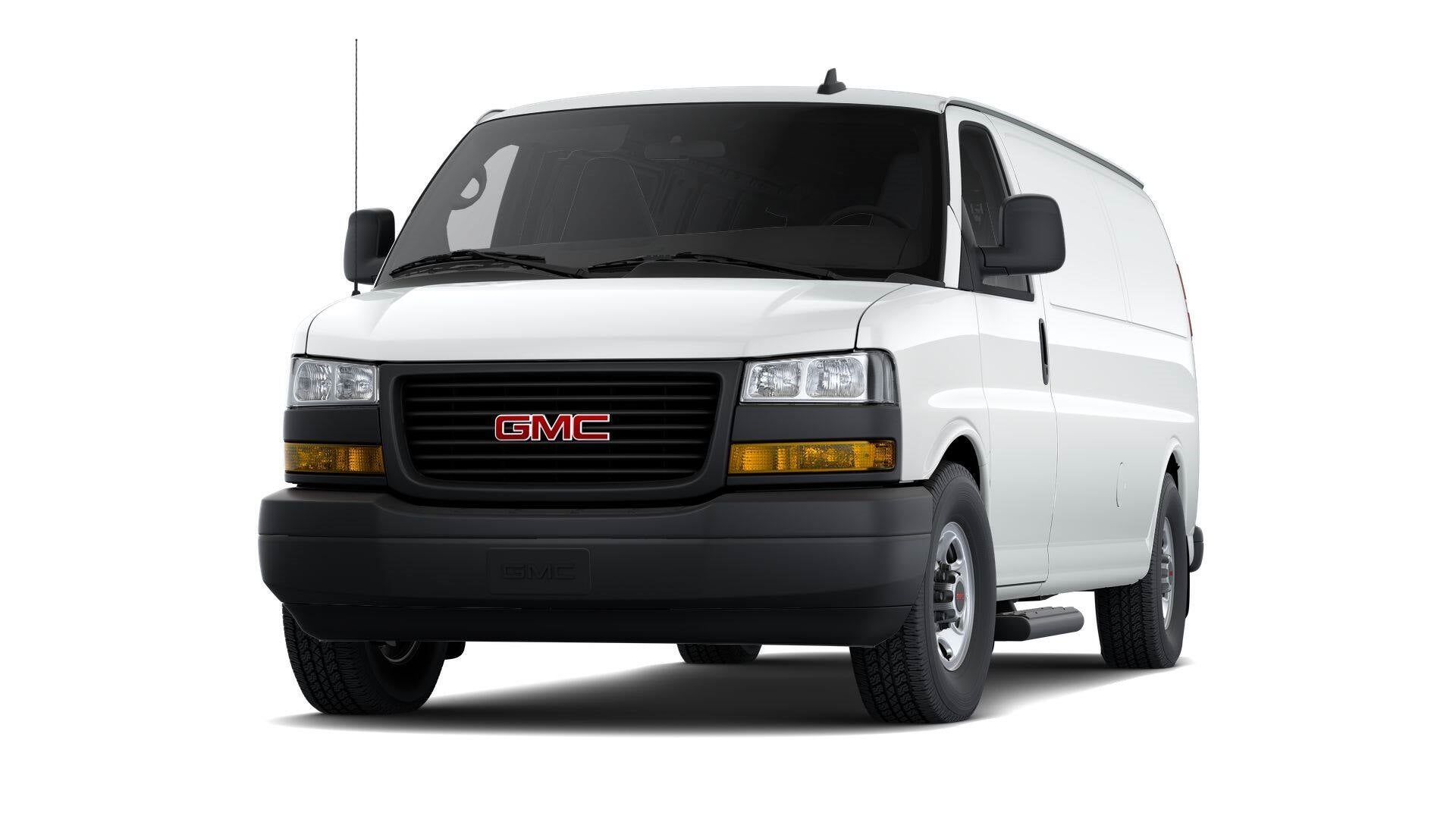 2025 GMC Savana Cargo Work Van in Summit White — front three-quarter view